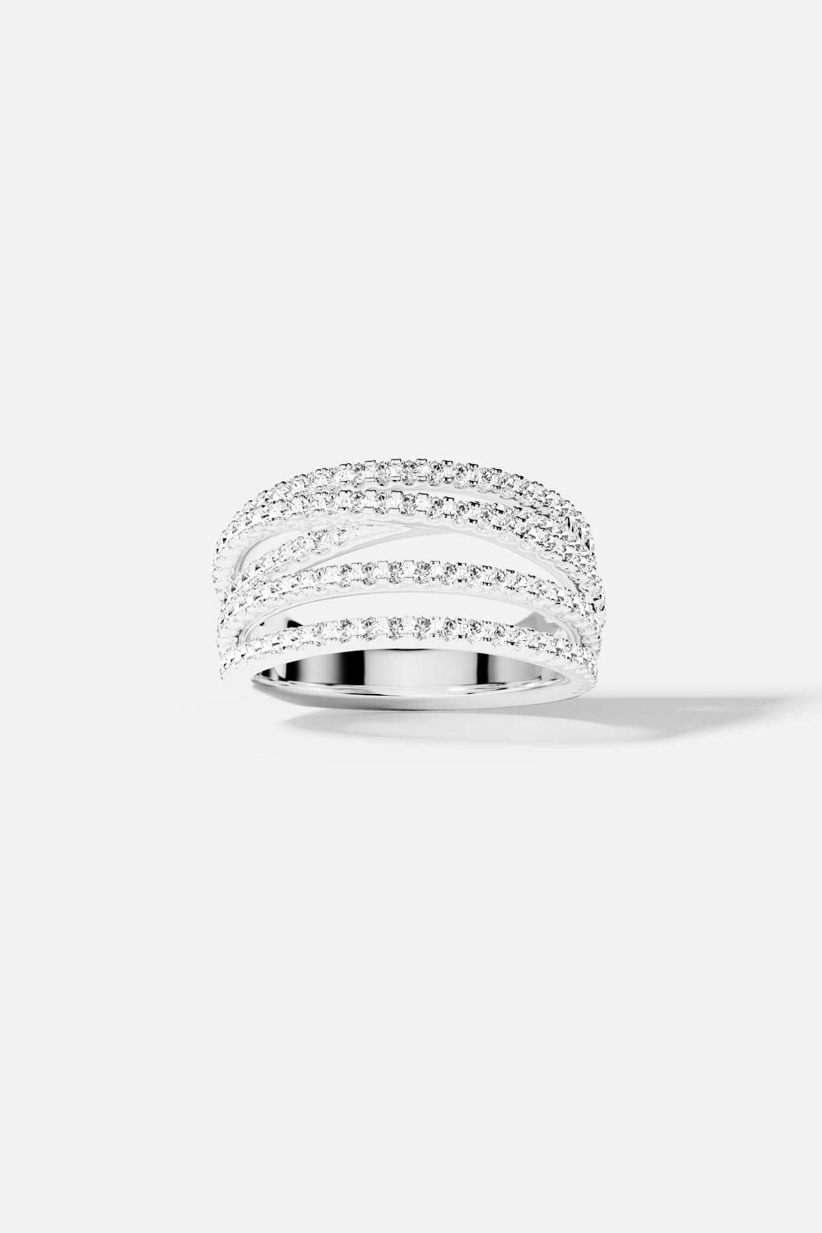 APM Ring, crossed pavé lines shimmering with effortless modern elegance.