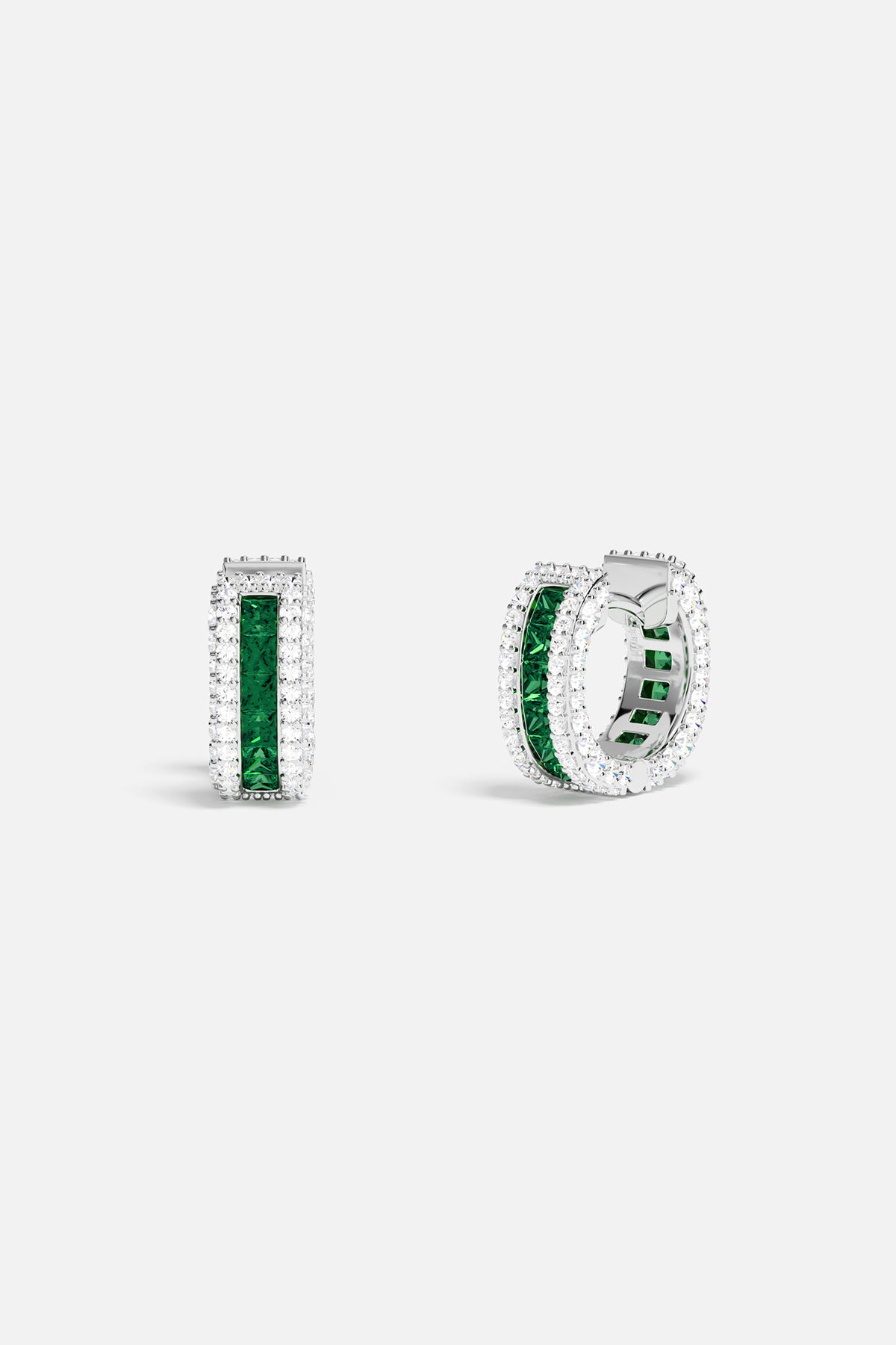 APM Hoop Earrings, a vivid green glow framed in luminous sparkle.