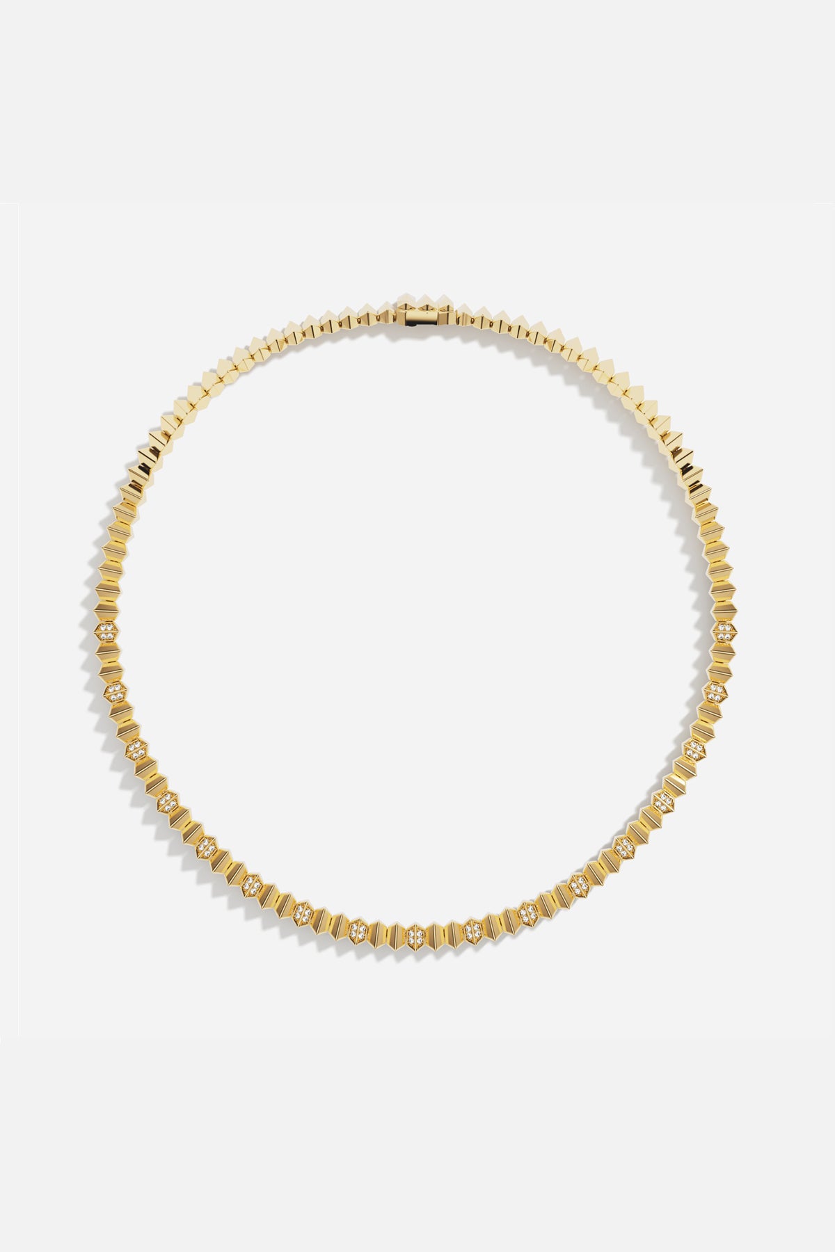 APM Necklace in golden hues, geometric brilliance for a modern, luminous allure.