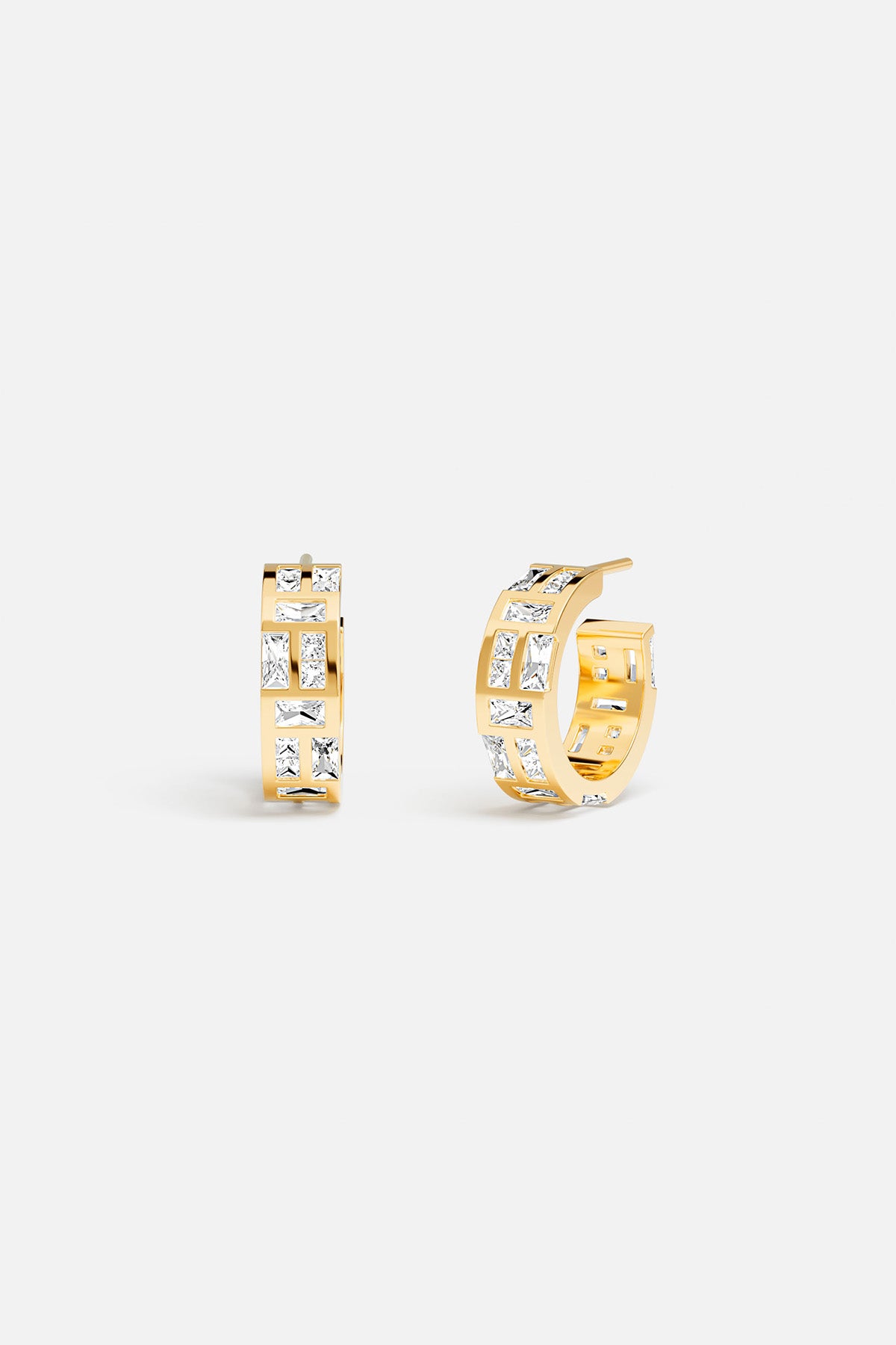 APM Hoop Earrings, golden brilliance with a modern architectural edge.