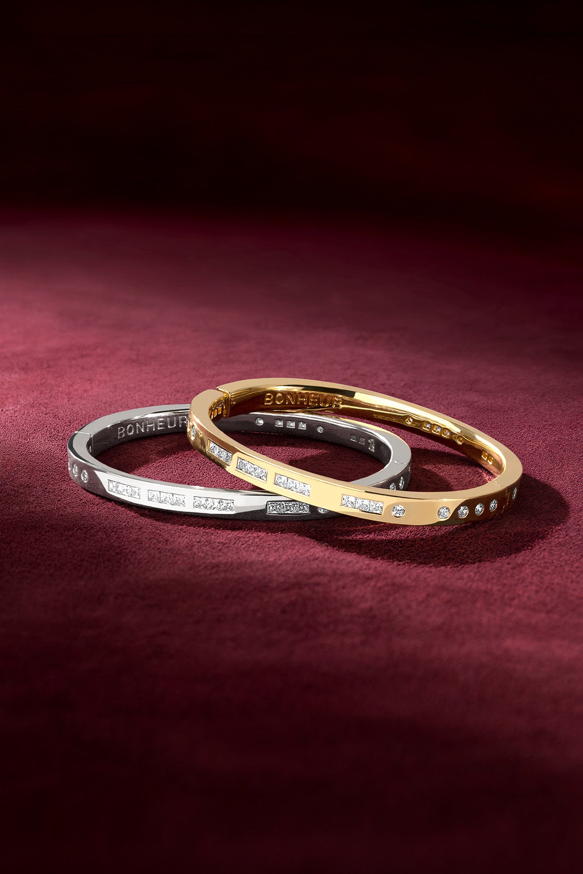 APM Bonheur Bangles, two colors entwined in quiet radiance and everyday elegance.