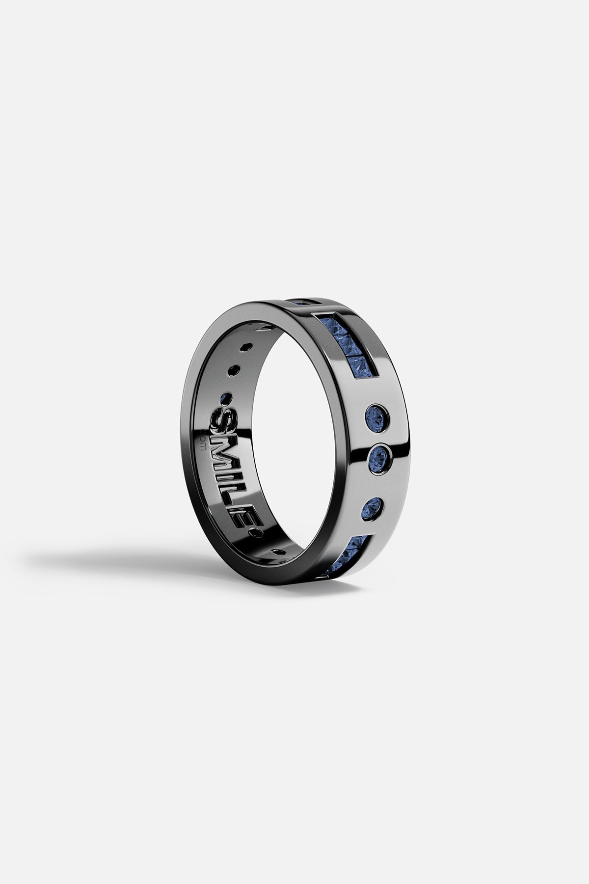 APM Ring in deep rhodium finish, blue stones whispering quiet confidence.