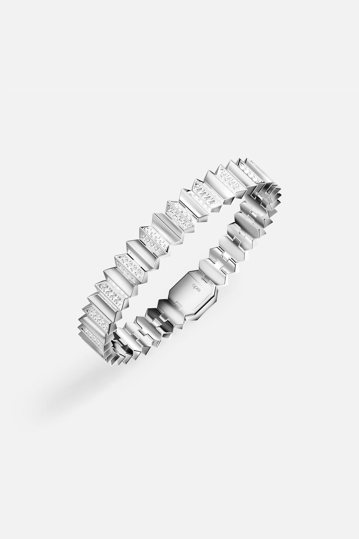 APM Bracelet in rhodium finish, architectural edge with a luminous, modern pulse.