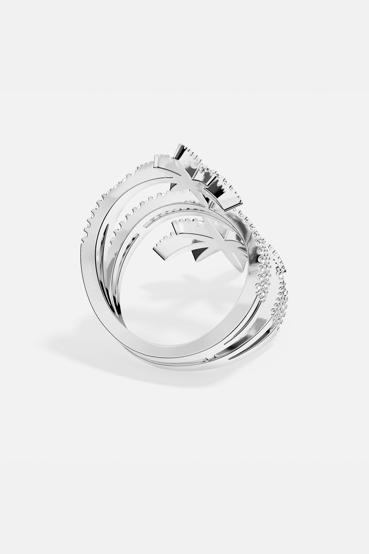 APM double-meteorites silver ring with star-shaped design on a white background