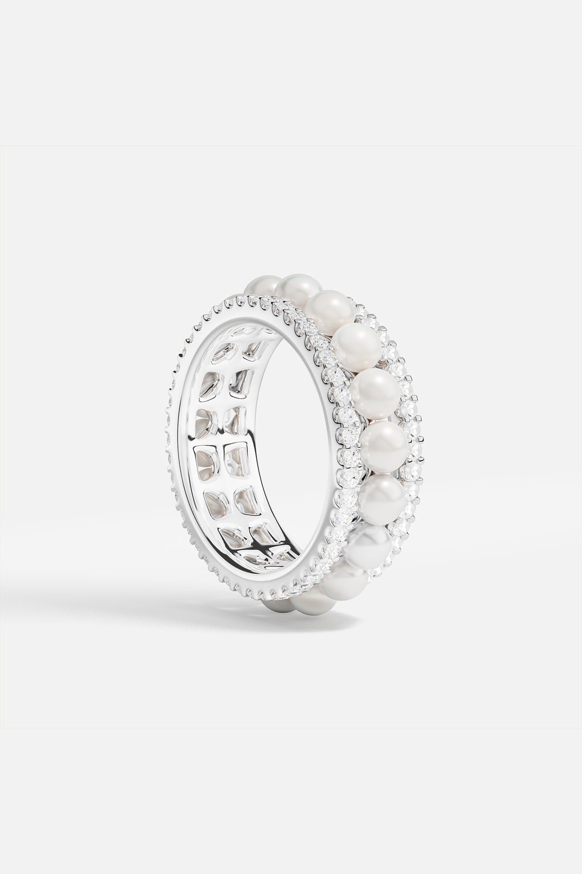 Double Paved Hoop Ring with Pearls APM Monaco