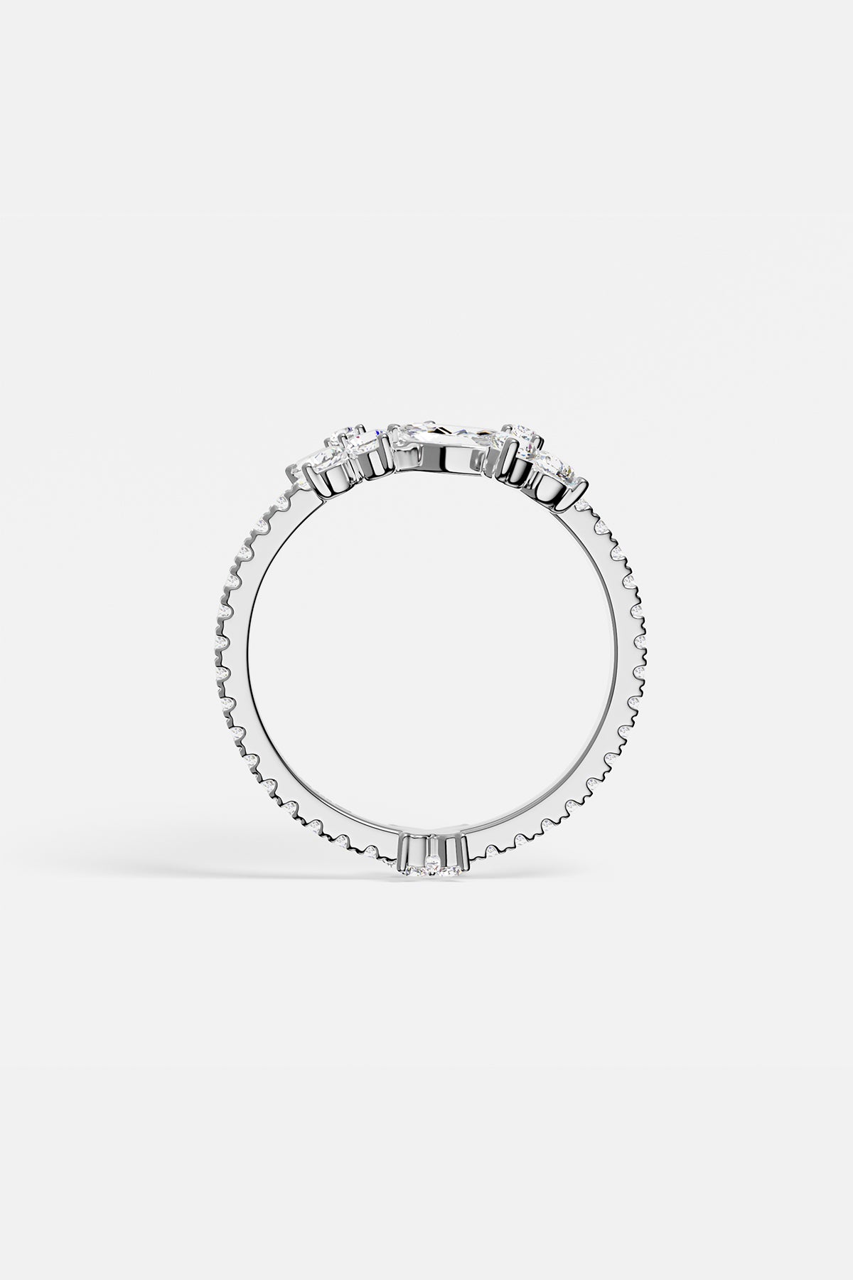 APM Monaco silver ring with white pavé stones, butterfly design.