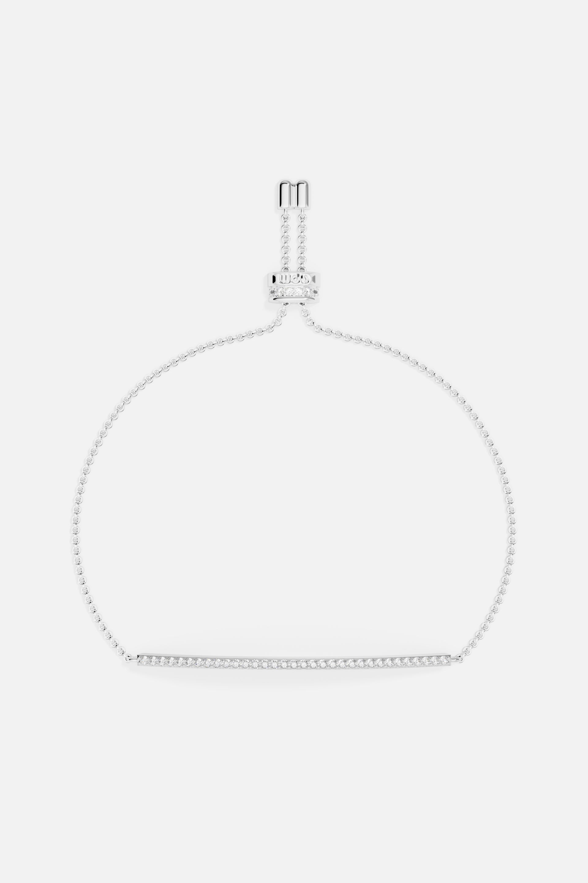 Bracelets APM Monaco adjustable bar bracelet in silver with a pavé row of small diamonds across the center.