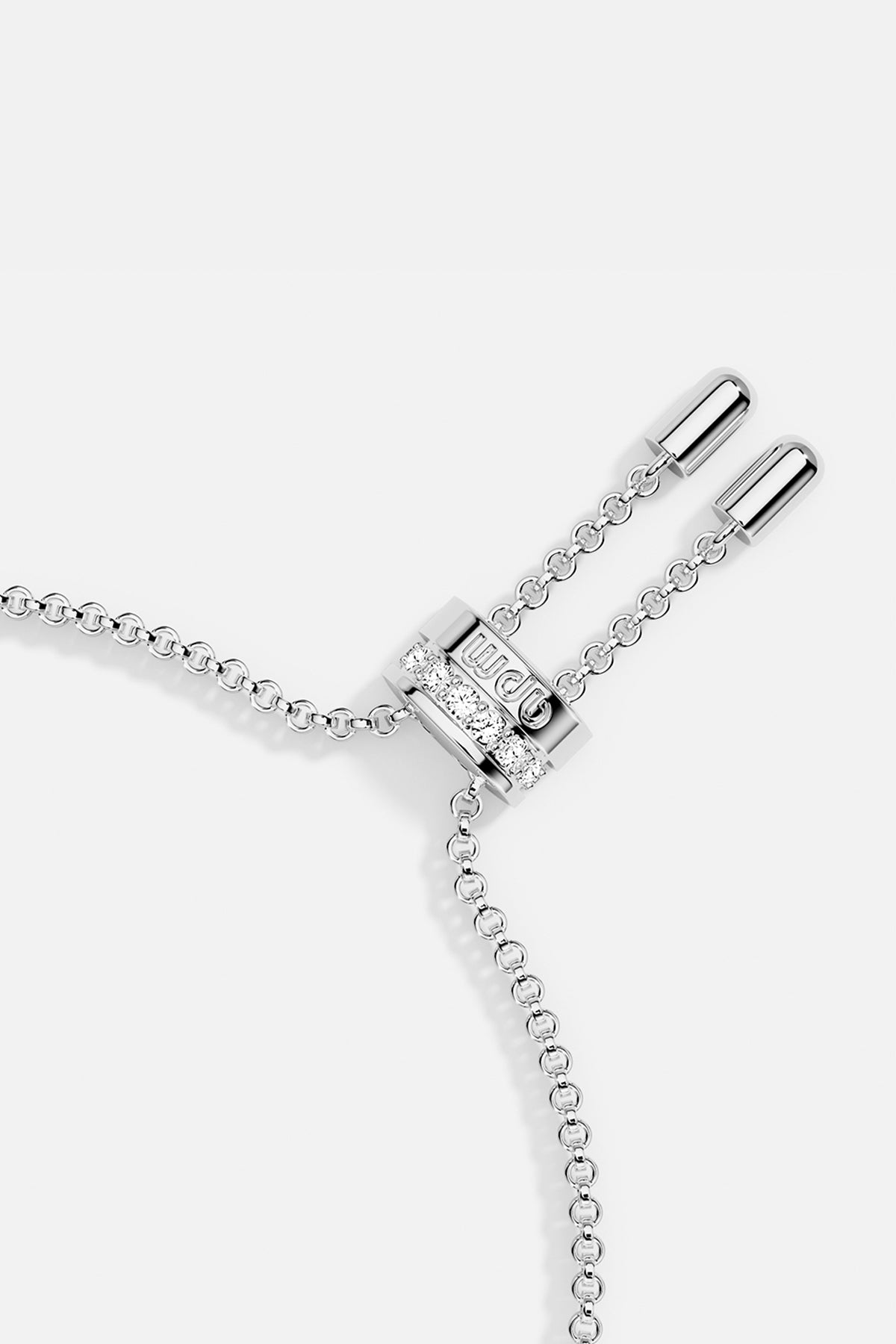 Silver bracelet with a clasp on a white background