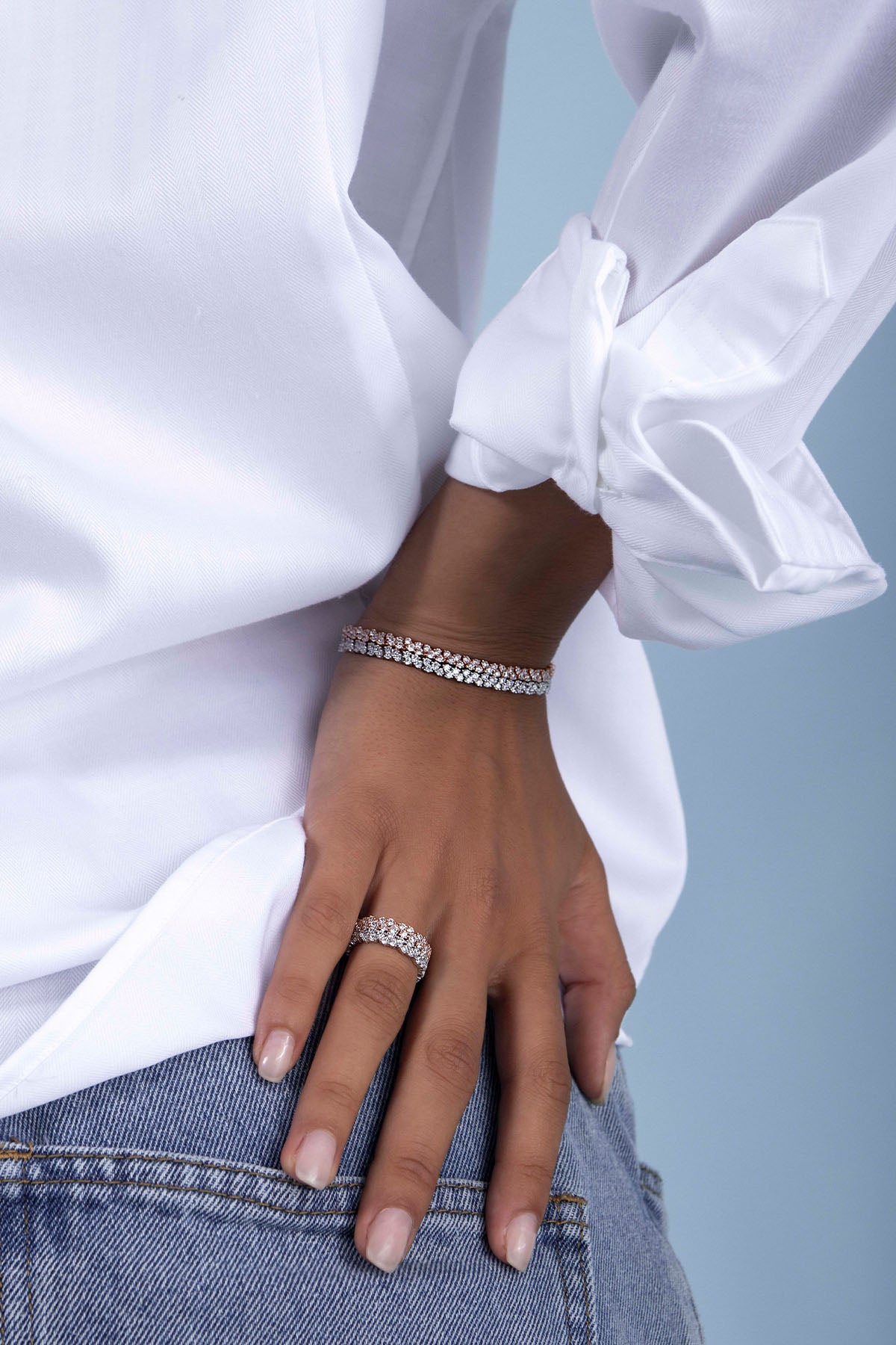 Bracelets APM Monaco, pavé diamond bracelet in white tone.