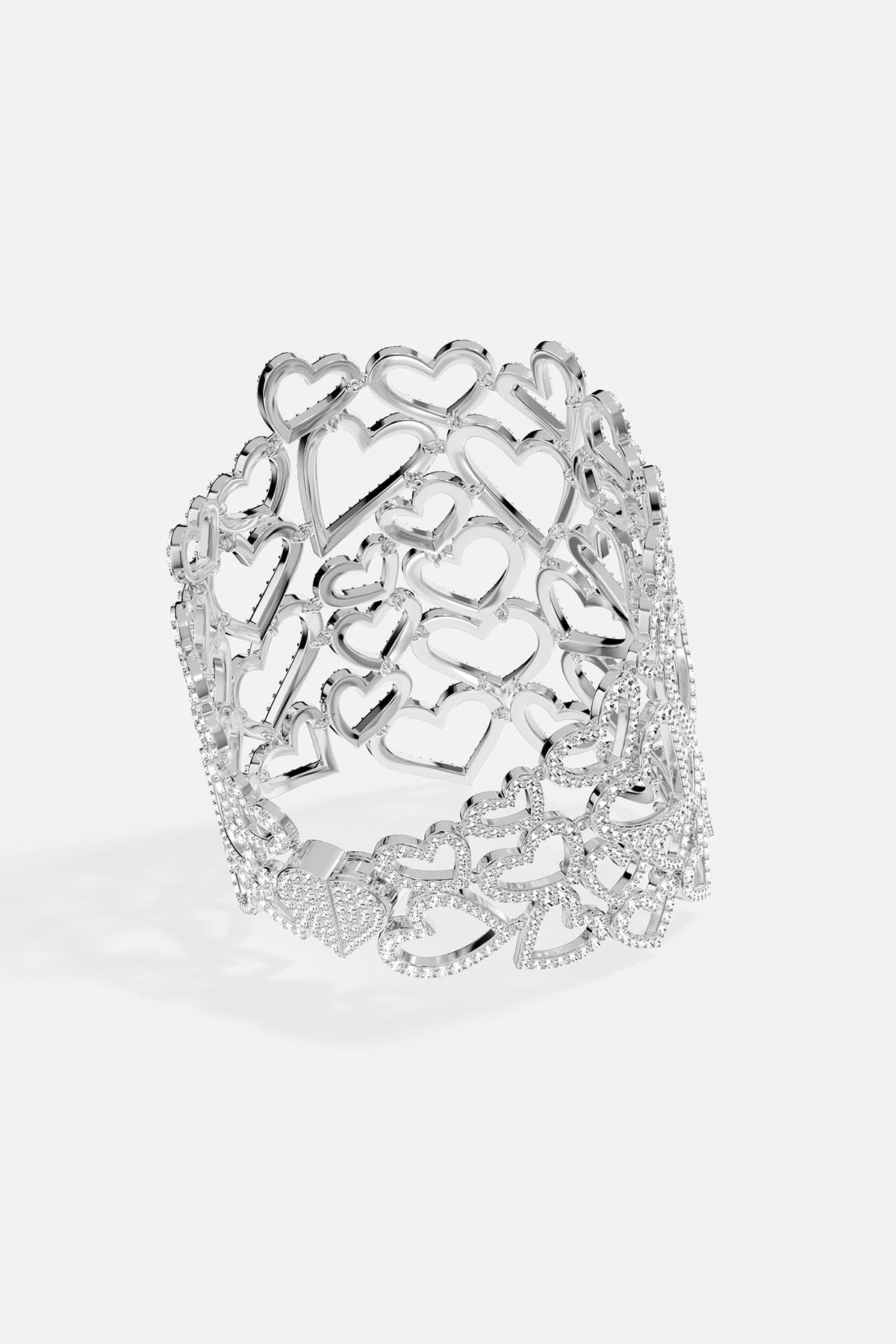 APM MONACO statement bracelet in silver with heart-shaped designs on a white background