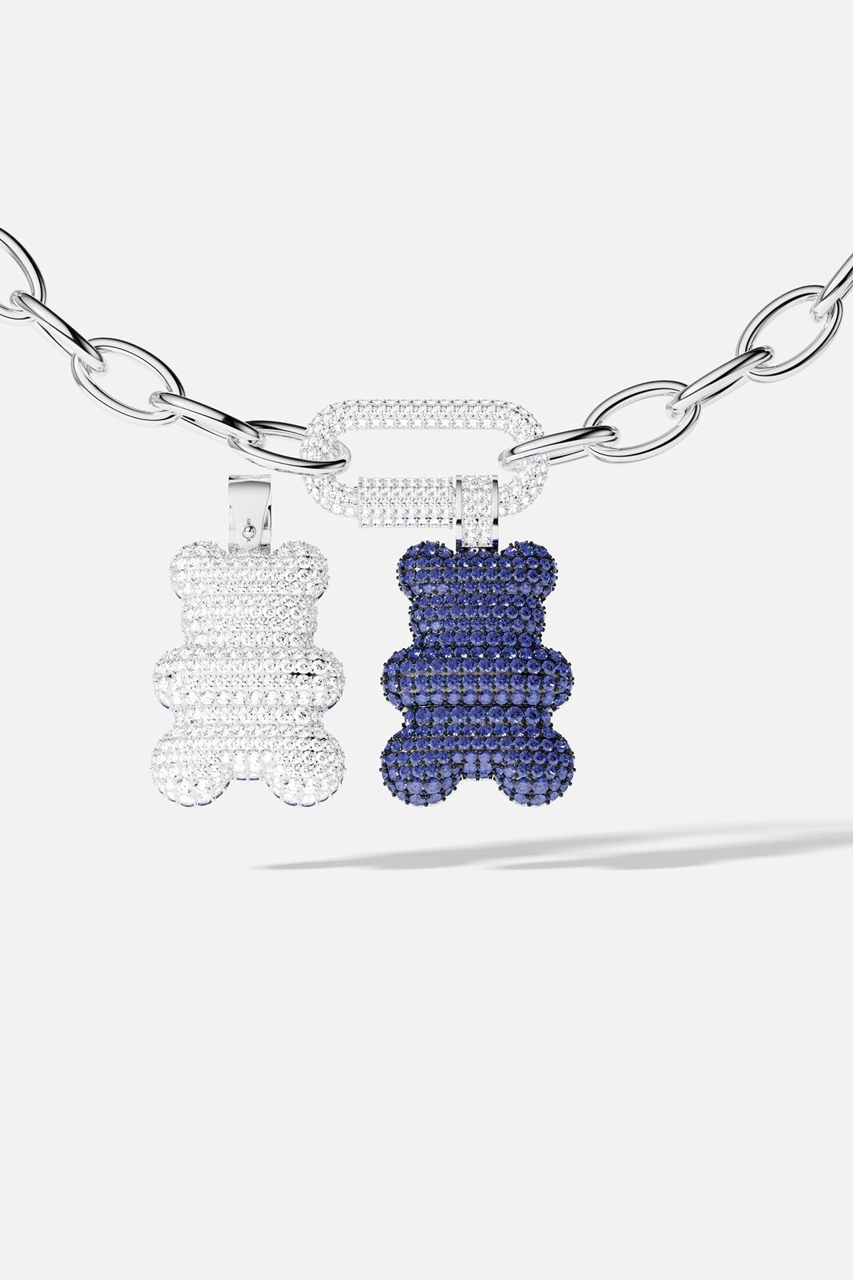 Necklaces APM Monaco: silver chain with silver clasp and two gummy bear charms in white and blue nano.