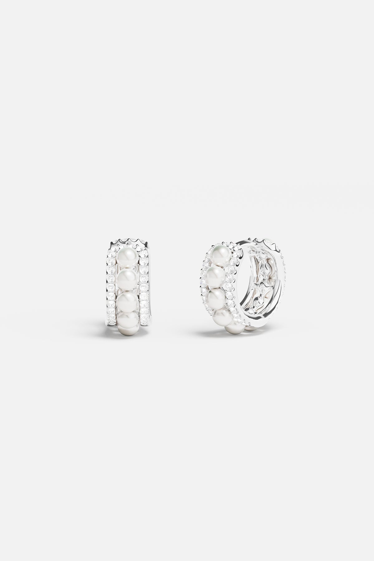 Earrings APM Monaco: small double-paved hoop earrings with pearl accents.