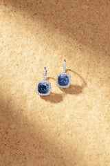 Hoop Earrings with Blue Square Stones