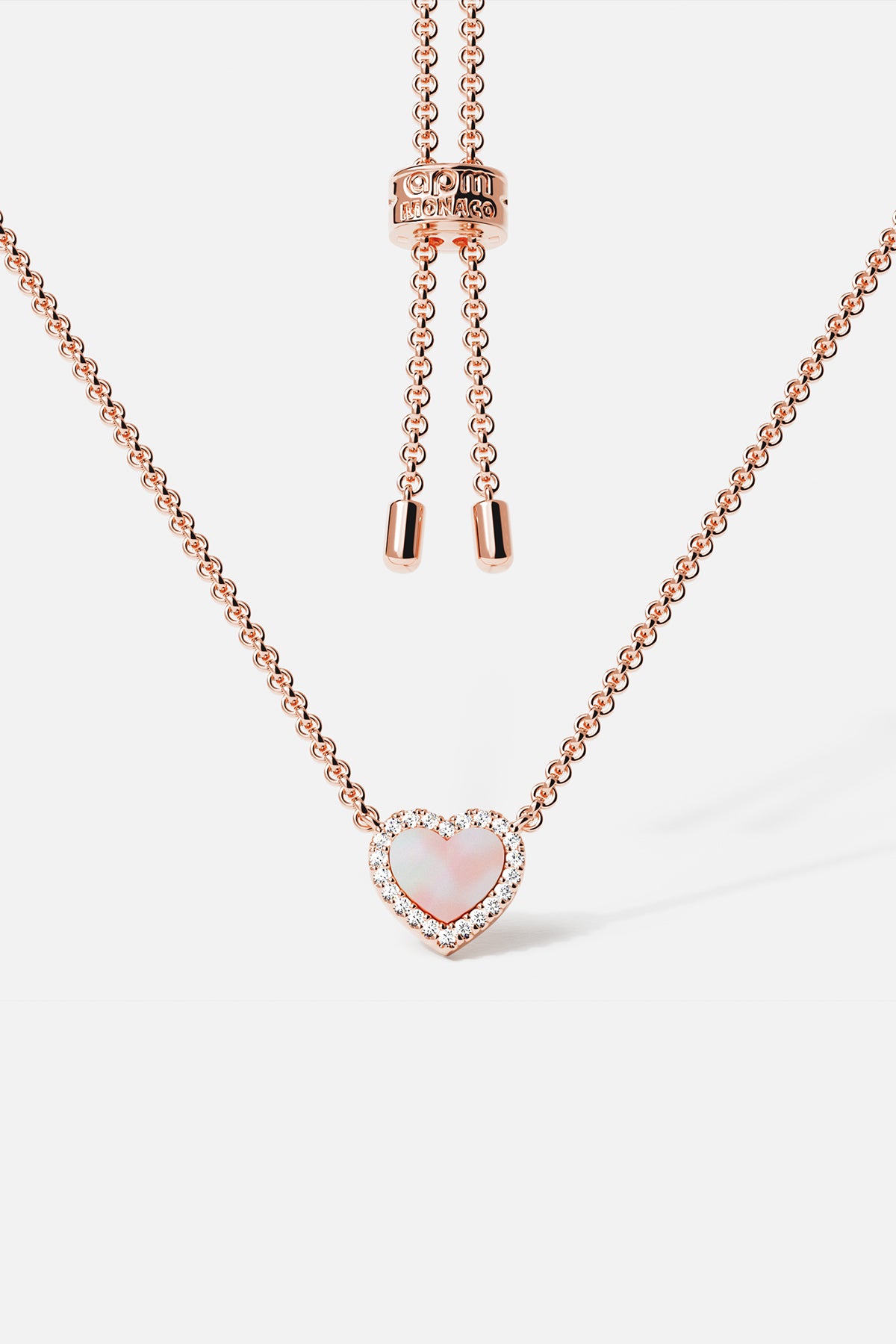 apm monaco ローズゴールド ハート型 ネックレス Éternelle Necklace, Mother of Pearl | APM Monaco
