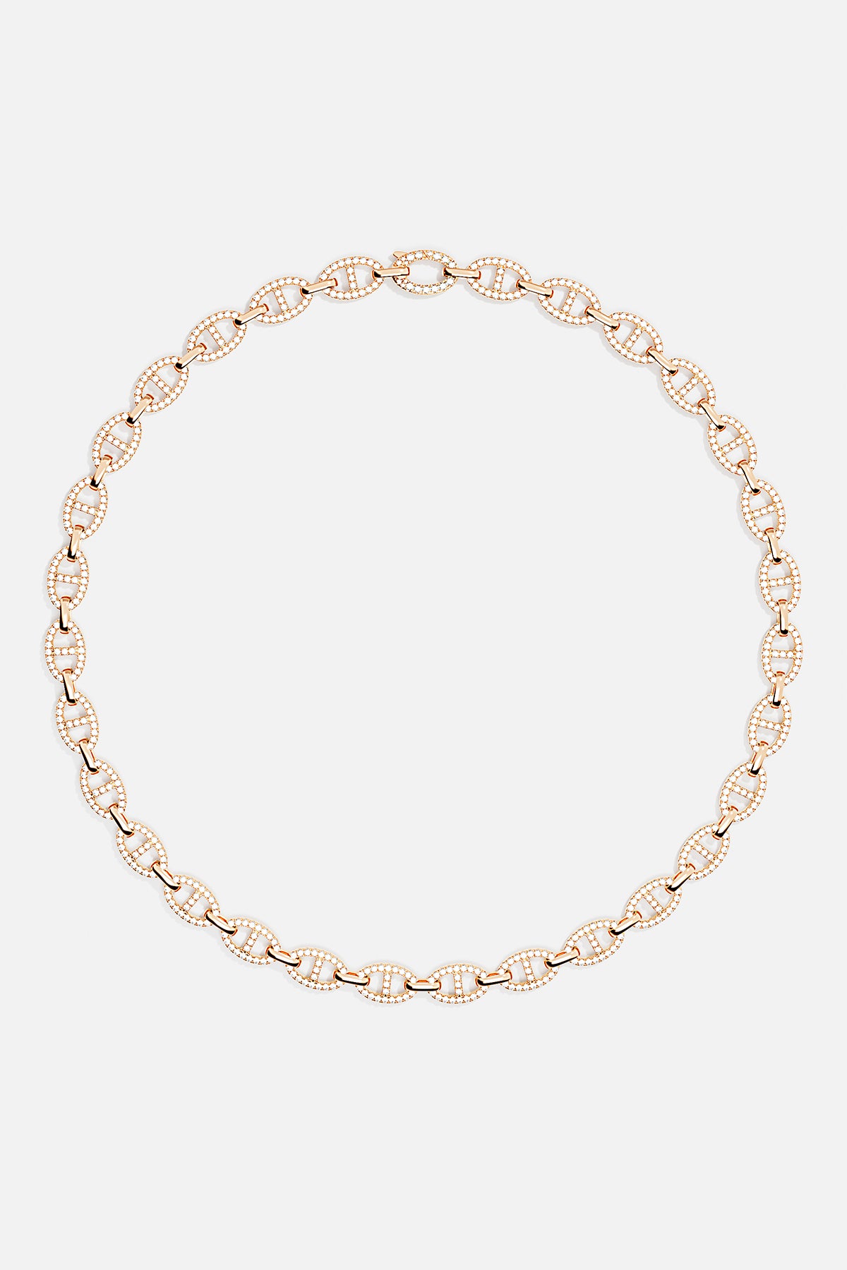 Necklaces APM Monaco rose gold diamond mariner chain necklace with a lobster clasp.