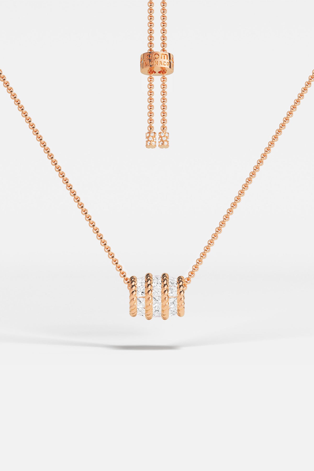 APM MONACO Torsade Adjustable necklace in rose gold on white background