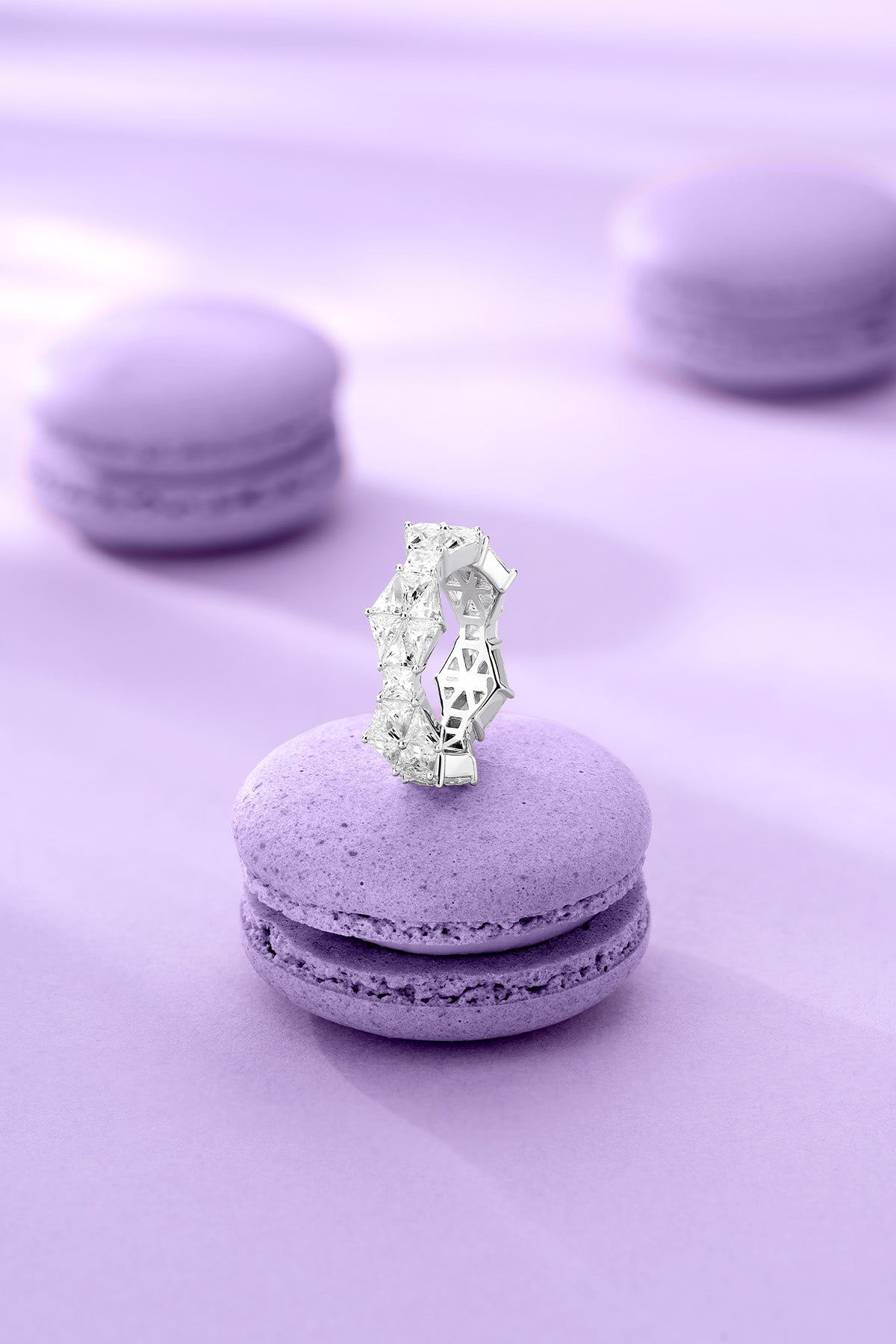 Art Deco ring on purple macaron
