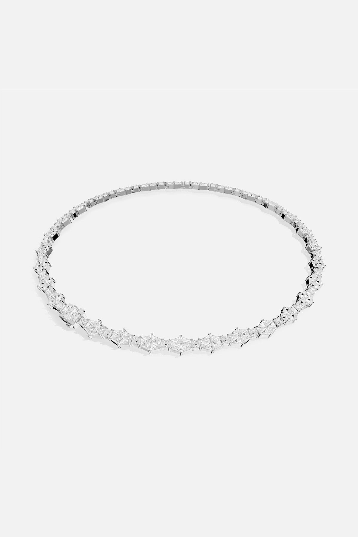 Art Deco Statement Pavé Choker - APM Monaco. Silver tone necklace with clear stones on a white background