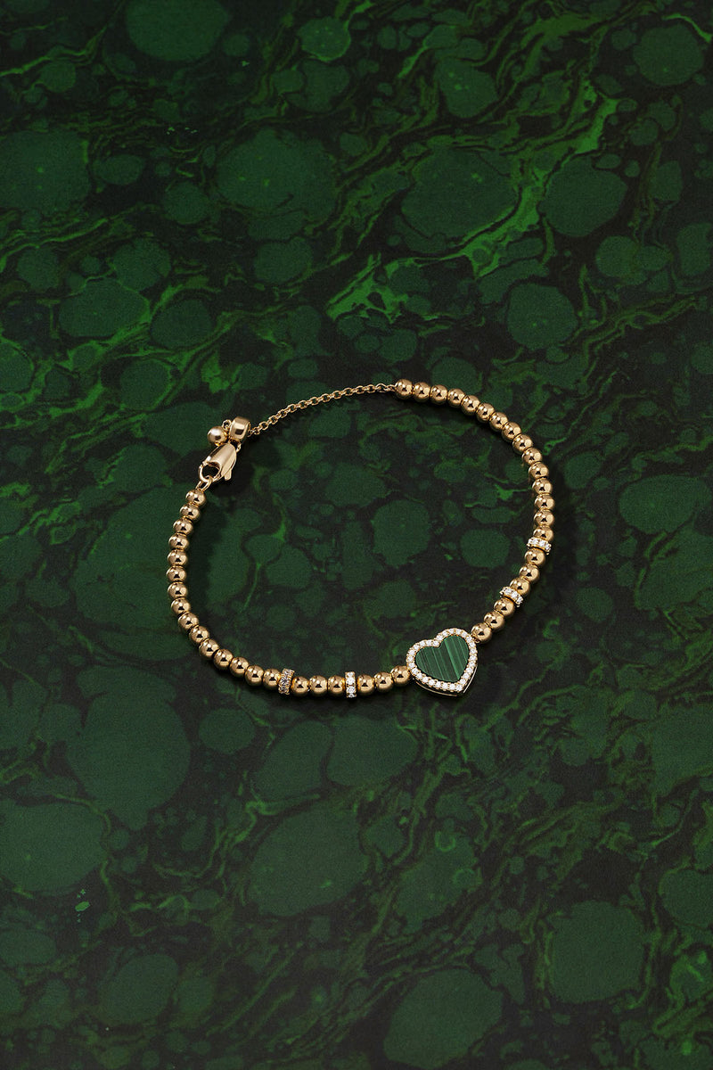 Malachite Heart Adjustable Bracelet with Beads