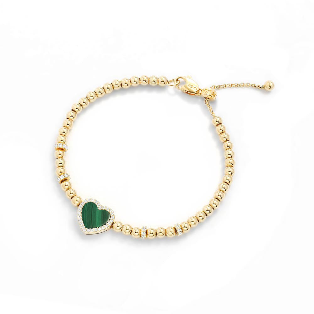 Malachite Heart Adjustable Bracelet with Beads | APM Monaco