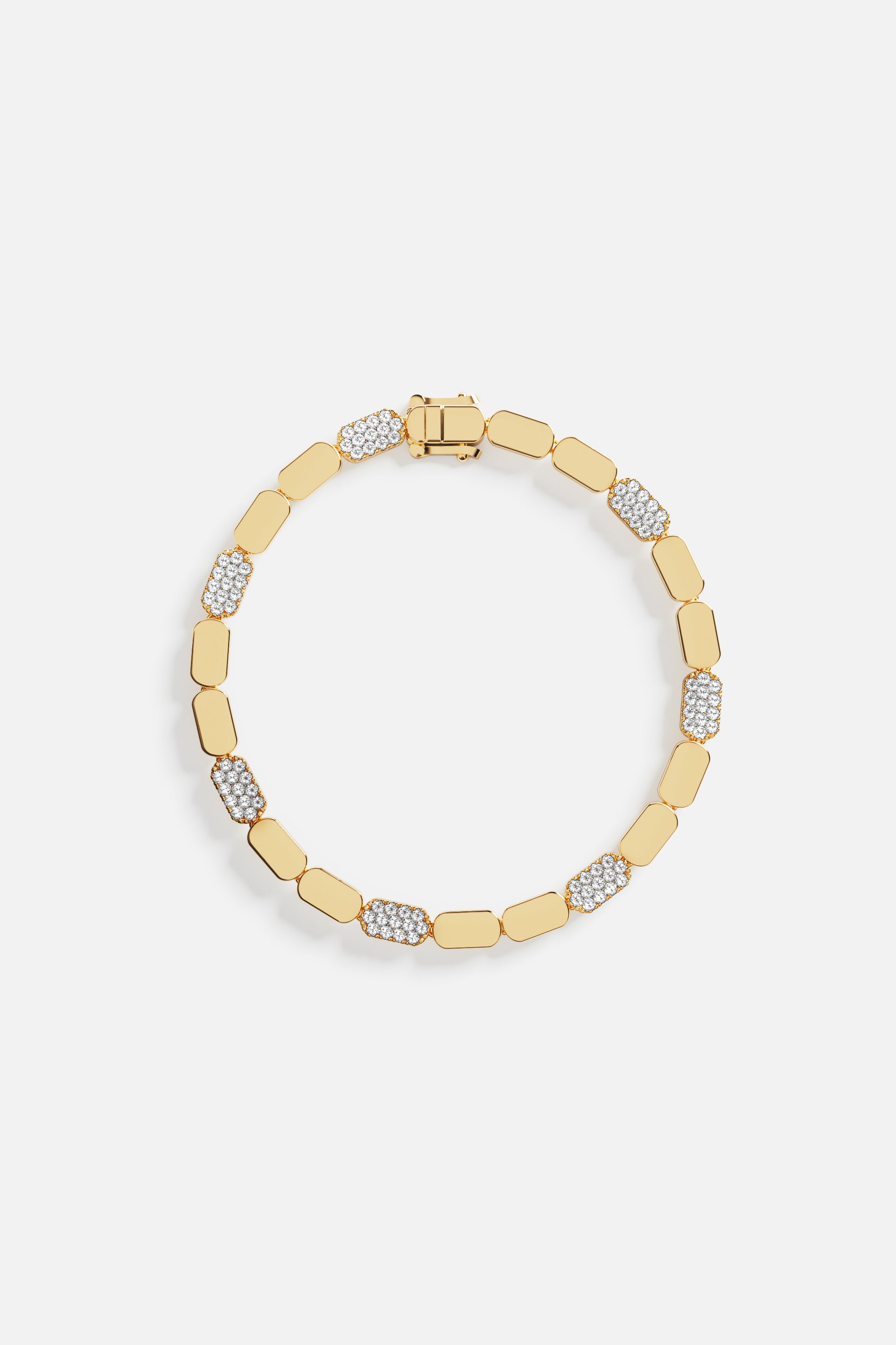 Bracelets APM Monaco: Yellow gold dainty bracelet with alternating plain and pavé diamonds rectangular links.