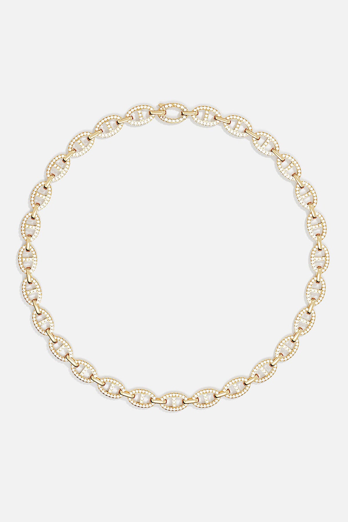Necklaces APM Monaco yellow gold maille marine chain with pavé diamonds around each link.