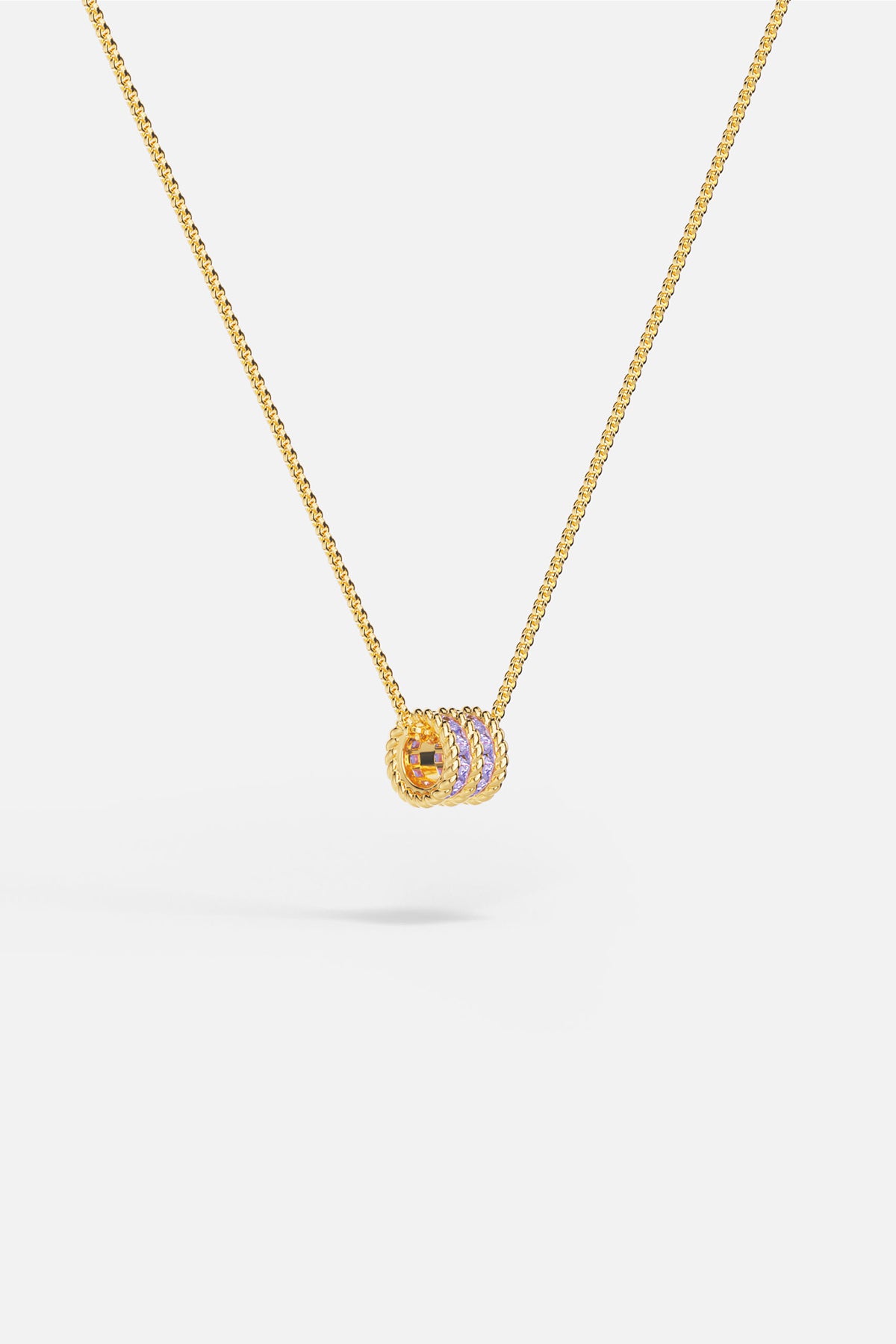 APM MONACO lilac torsade adjustable necklace in yellow gold on white background