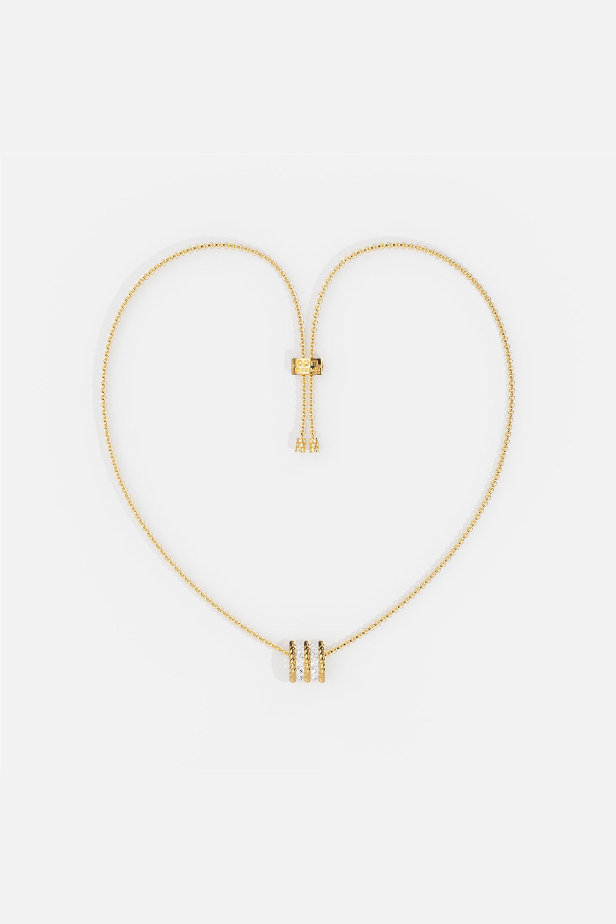 APM MONACO yellow gold adjustable necklace with white stones on a white background