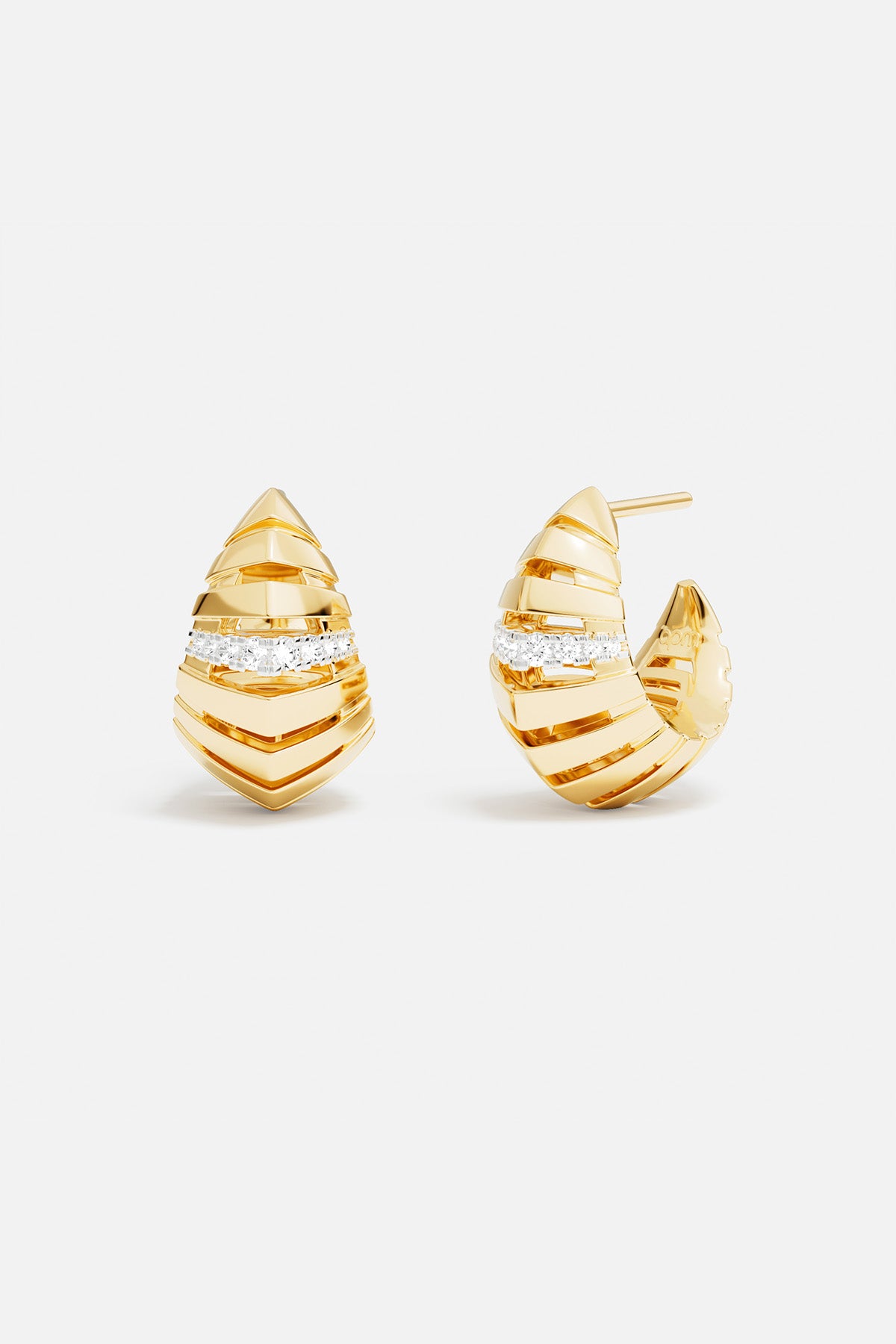 Earrings APM Monaco: yellow gold-plated diamond hoop earrings with horizontal line detailing.