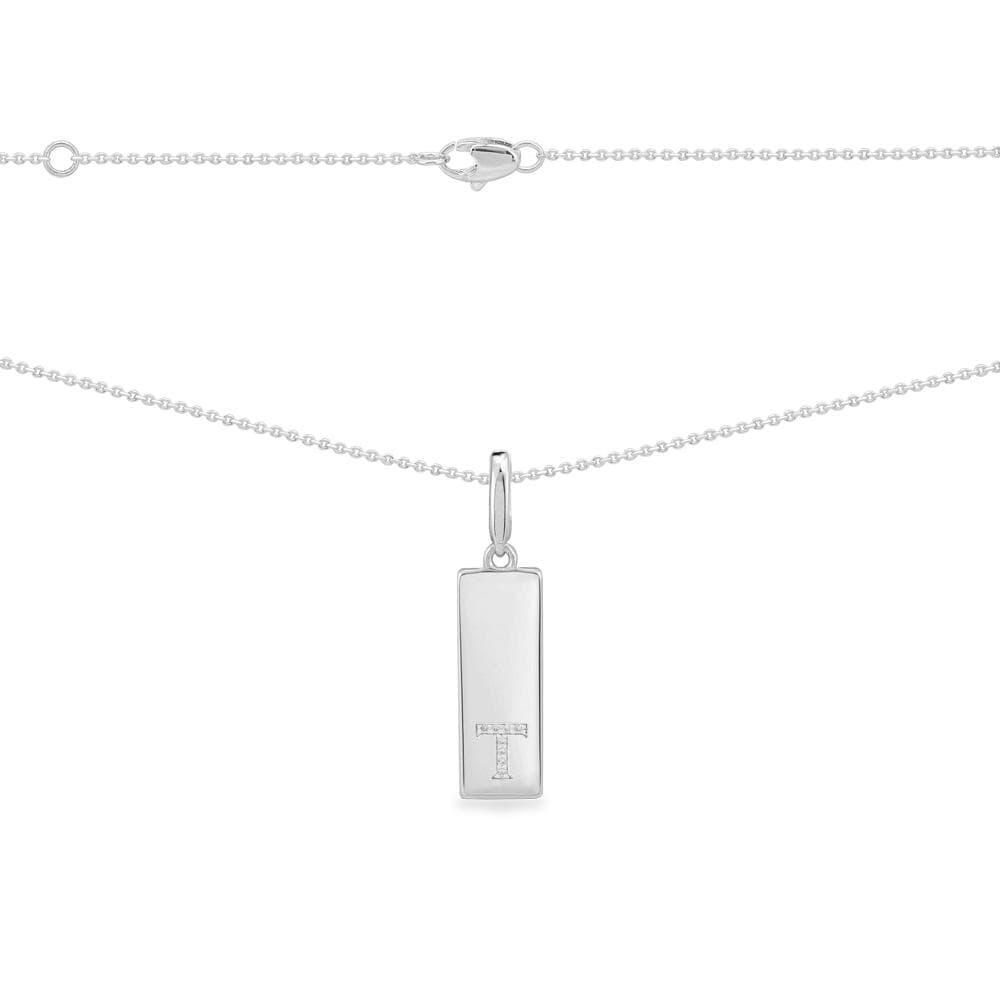 Necklaces APM Monaco, white-tone silver chain with a T-shaped pendant, minimalist design.