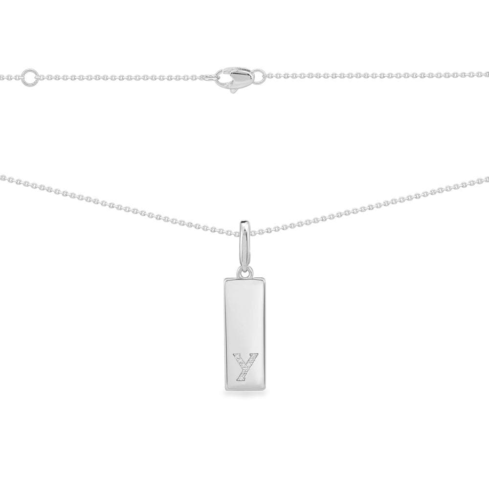 Necklaces APM Monaco, white-tone chain with a rectangular pendant featuring a Y formed in pavé stones.
