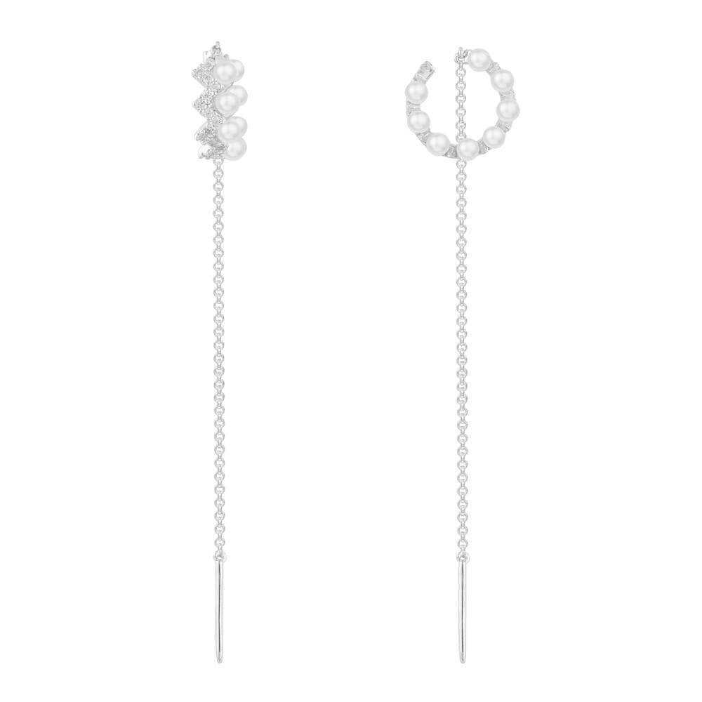 Up and Down Ohrringe mit Perlen und langer Kette – Silber