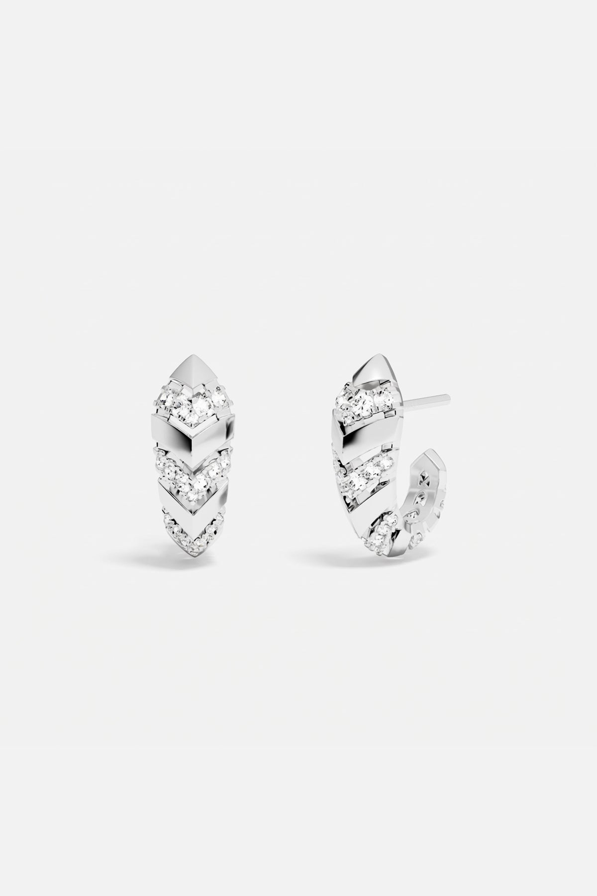 APM Hoop Earrings, chevron sparkle in rhodium finish, effortlessly modern allure.