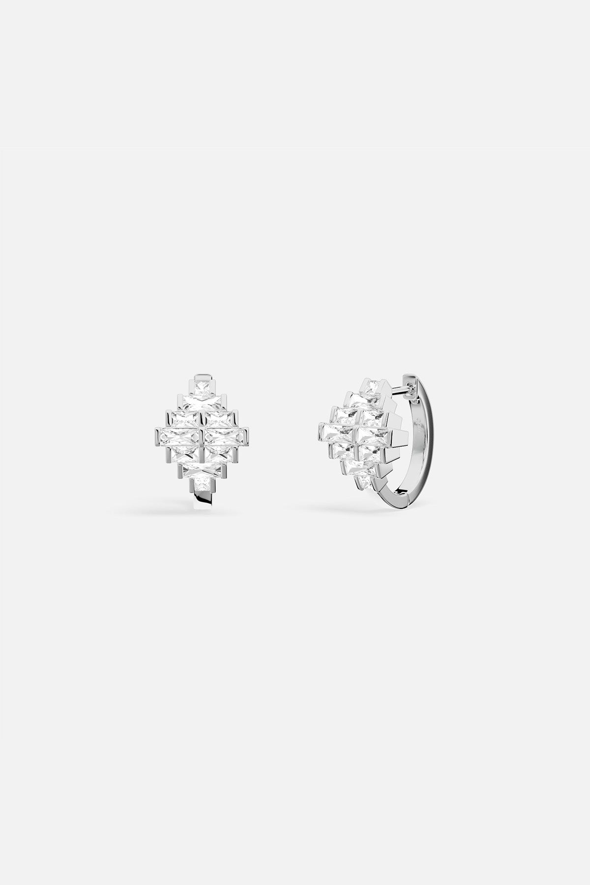 APM Hoop Earrings, a geometric sparkle in rhodium finish, effortlessly radiant.