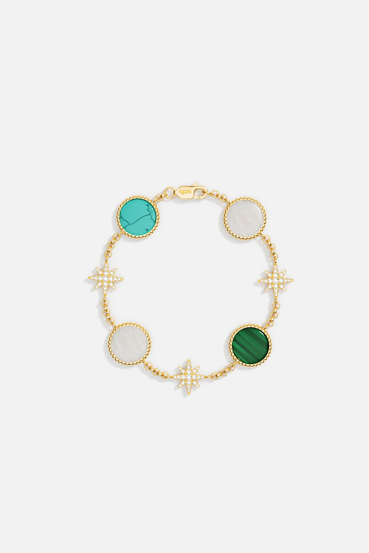APM Bracelet, celestial stars and vibrant colors dancing along a golden chain.