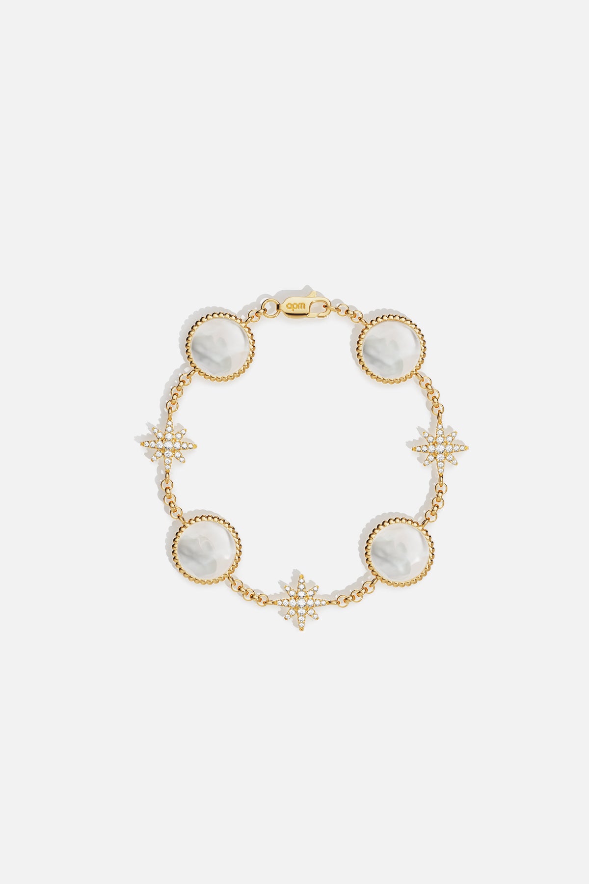 APM Bracelet in golden hues, celestial stars and pearly medallions for effortless charm.