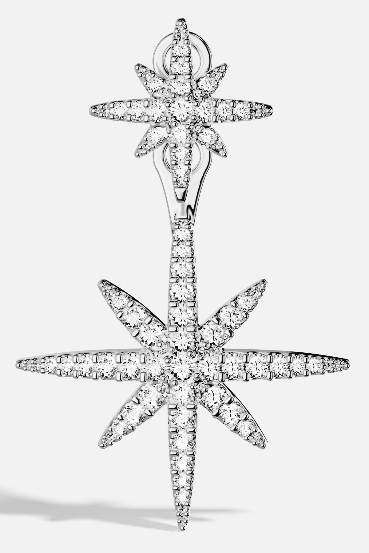 APM double star earring in rhodium finish, a celestial sparkle to light every look.