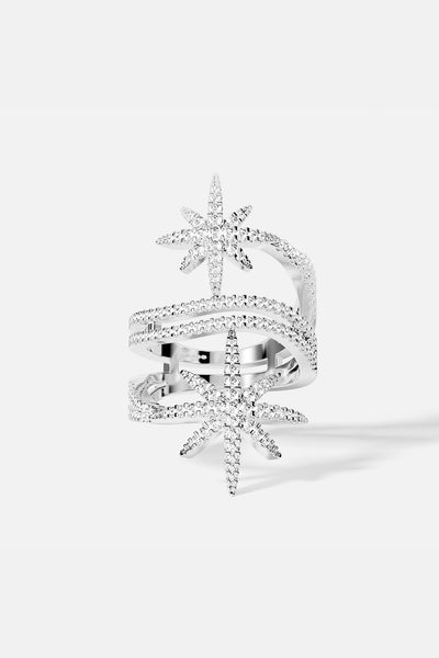 APM Monacoパールとクリスタルのリング ダブル メテオライト リング - シルバー | APM Monaco