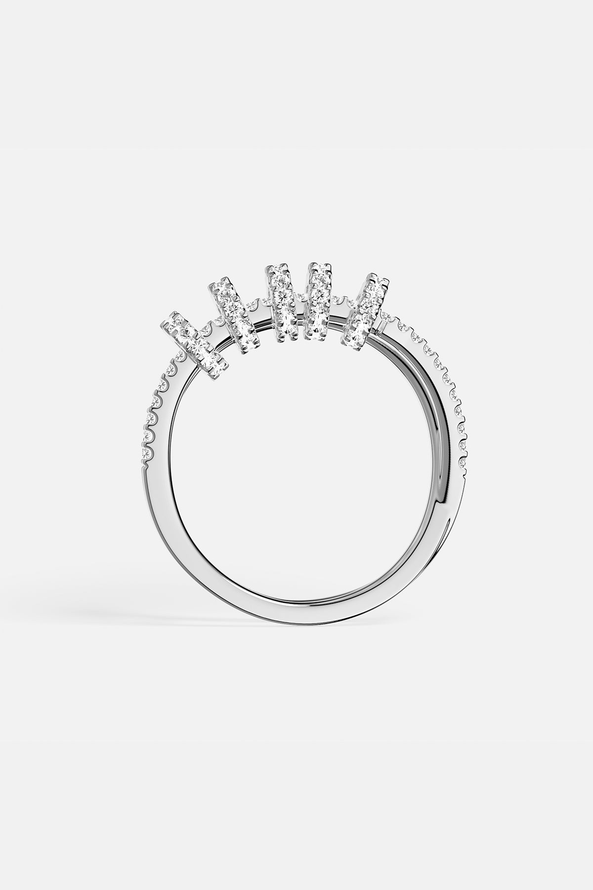 APM Monaco white gold double-ring with sliding hoops and pavé stones.