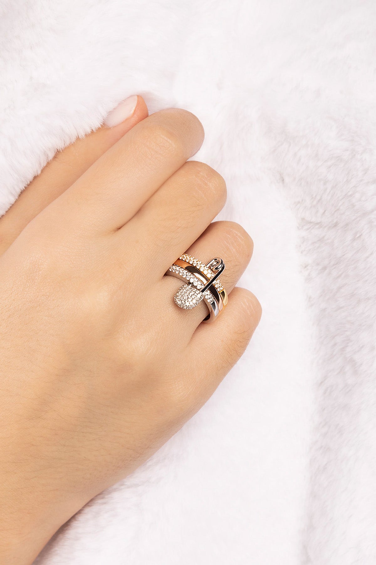 Love, Smile, Bonheur Triple Hoop Safety Pin Ring | APM Monaco