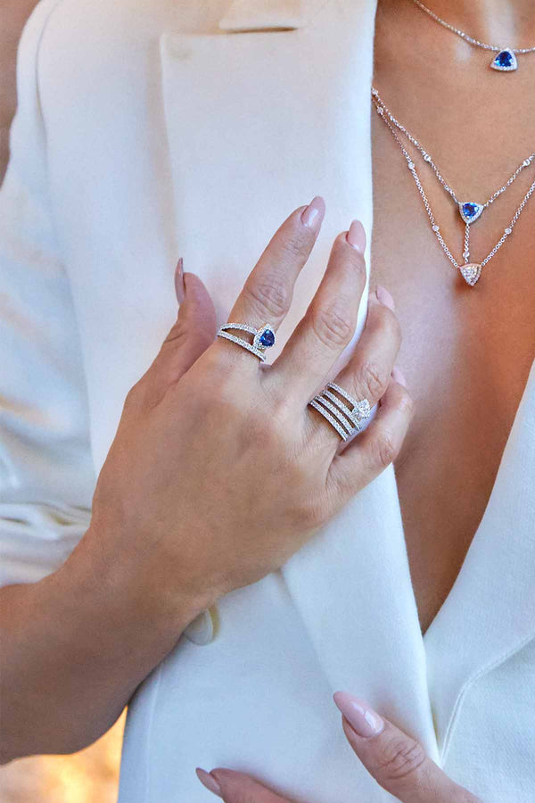 APM Monaco Blue triangle Pavé Ring in Silver