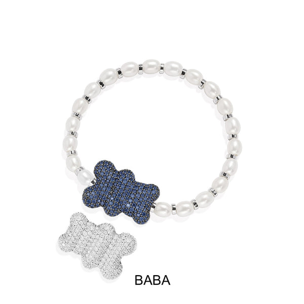 APM Monaco Baba Yummy Bear Pearl Bracelet in Silver