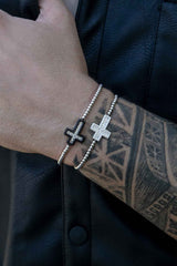 APM Monaco Cross Bracelet with beads in Silver