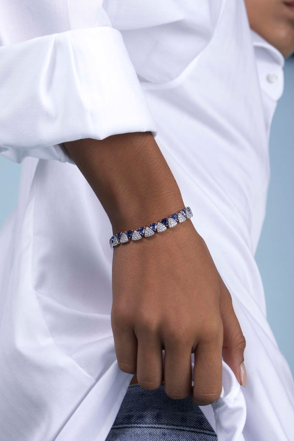 APM Monaco White & Blue Triangle Bracelet in Silver