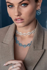 APM Monaco Navy Blue Maille Marine Chain Necklace in Silver