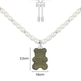 Verstellbare Halskette mit Lucky Yummy Bear-Motiv mit Perlen (Clip) – Silber