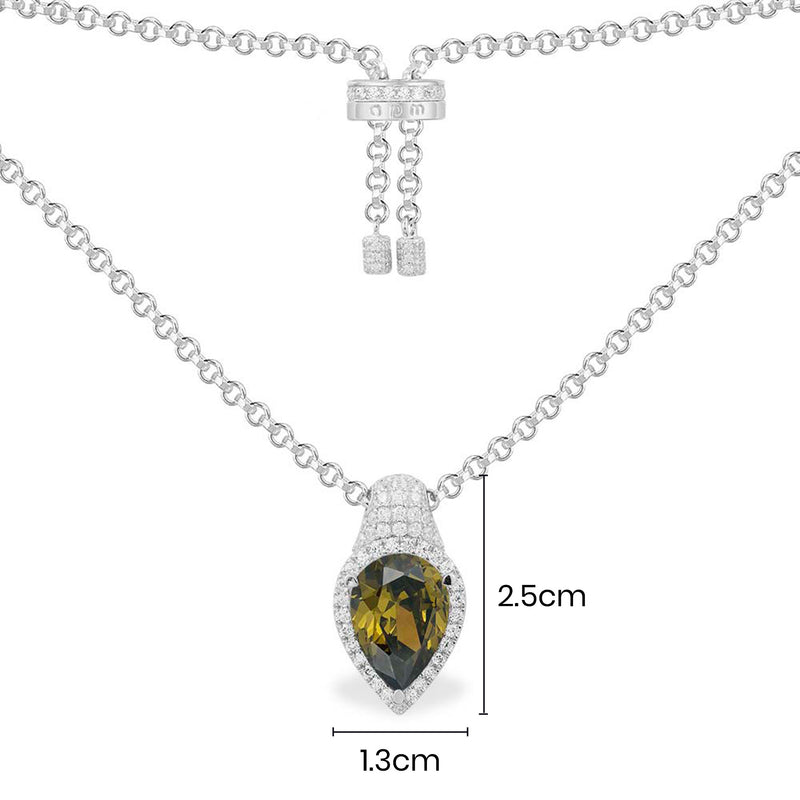 Verstellbare Halskette mit khakifarbenem Tropfenmotiv – Silber