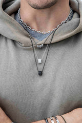 APM Monaco Black Adjustable Necklace with Pavé Ring in Silver