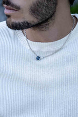 APM Monaco Blue Square Adjustable Chain Necklace in Silver