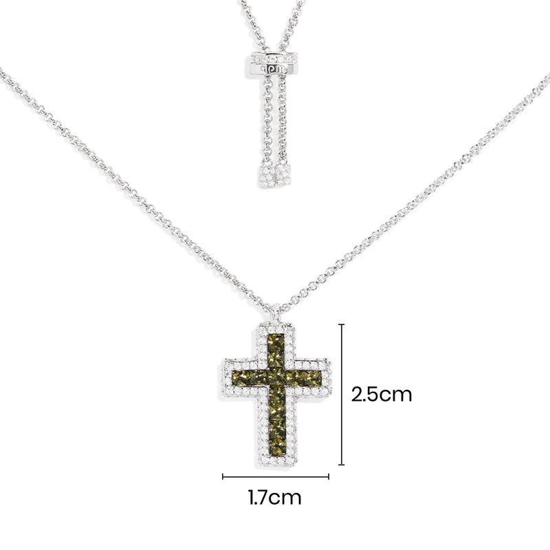 Verstellbare Halskette in Khaki mit Pavé und Kreuz